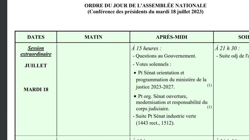 La feuille verte de l'Assemblée nationale. Source : Assemblée nationale