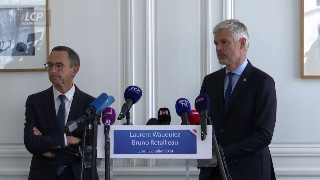 Laurent Wauquiez et Bruno Retailleau à l'Assemblée nationale, 22 juillet 2024.