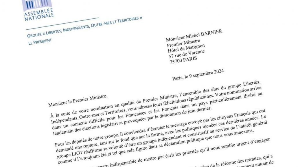 Les députés du groupe Liot ont adressé un courrier à Michel Barnier.