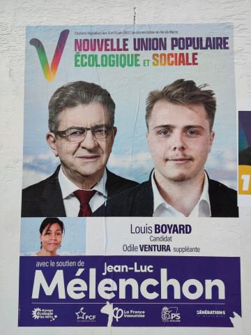 Louis Boyard (Nupes) sur son affiche de campagne