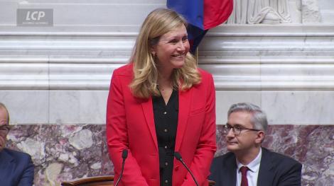 Yael Braun Pivet dans l'hémicycle de l'Assemblée nationale, le 18 juillet 2024