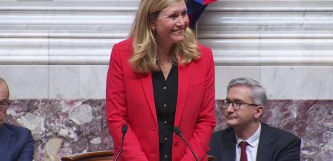 Yael Braun Pivet dans l'hémicycle de l'Assemblée nationale, le 18 juillet 2024