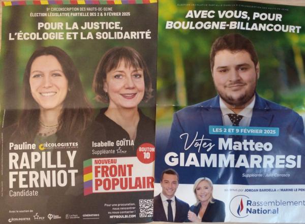 Tracts de Pauline Rapilly Ferniot (Les Ecologistes) et de Matteo Giammarresi (Rassemblement national)